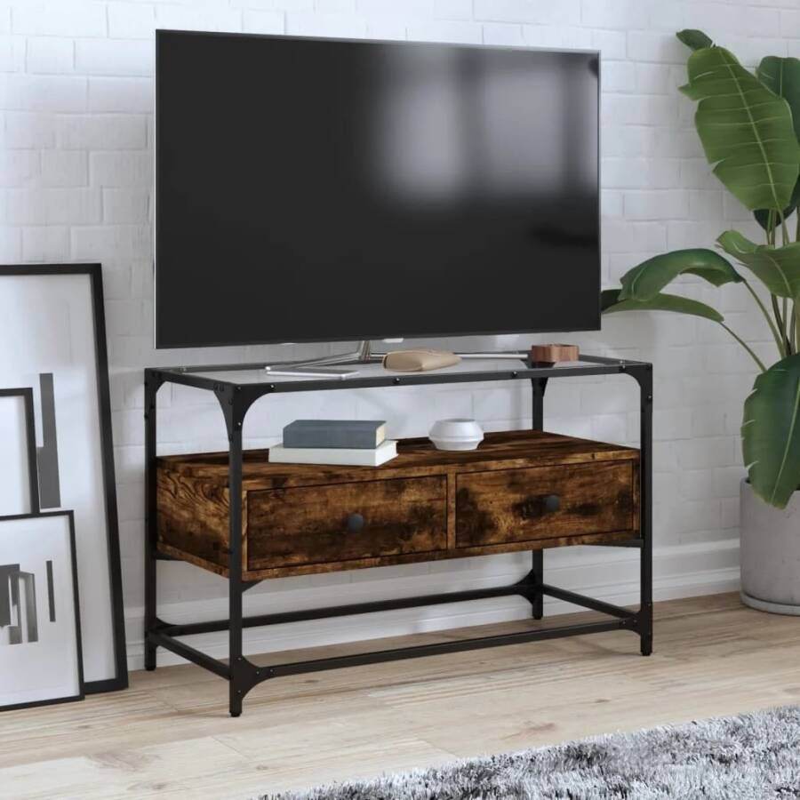 VidaXL Tv-meubel met glazen blad 80x35x51 cm hout gerookt eikenkleurig