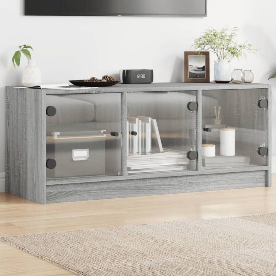 VidaXL Tv-meubel met glazen deuren 102x37x42 cm grijs sonoma eiken