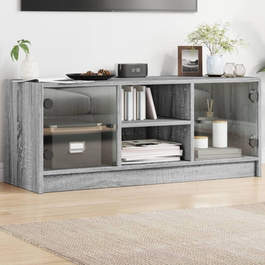 VidaXL Tv-meubel met glazen deuren 102x37x42 cm grijs sonoma eiken