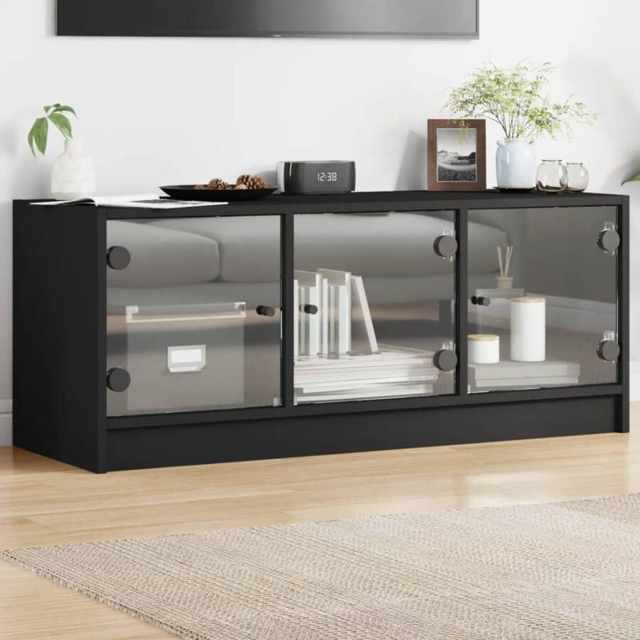 VidaXL Tv-meubel met glazen deuren 102x37x42 cm zwart