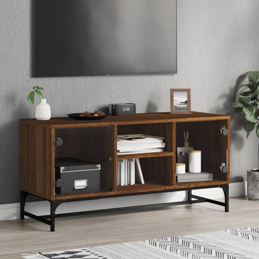 VidaXL Tv-meubel met glazen deuren 102x37x50 cm bruineikenkleurig