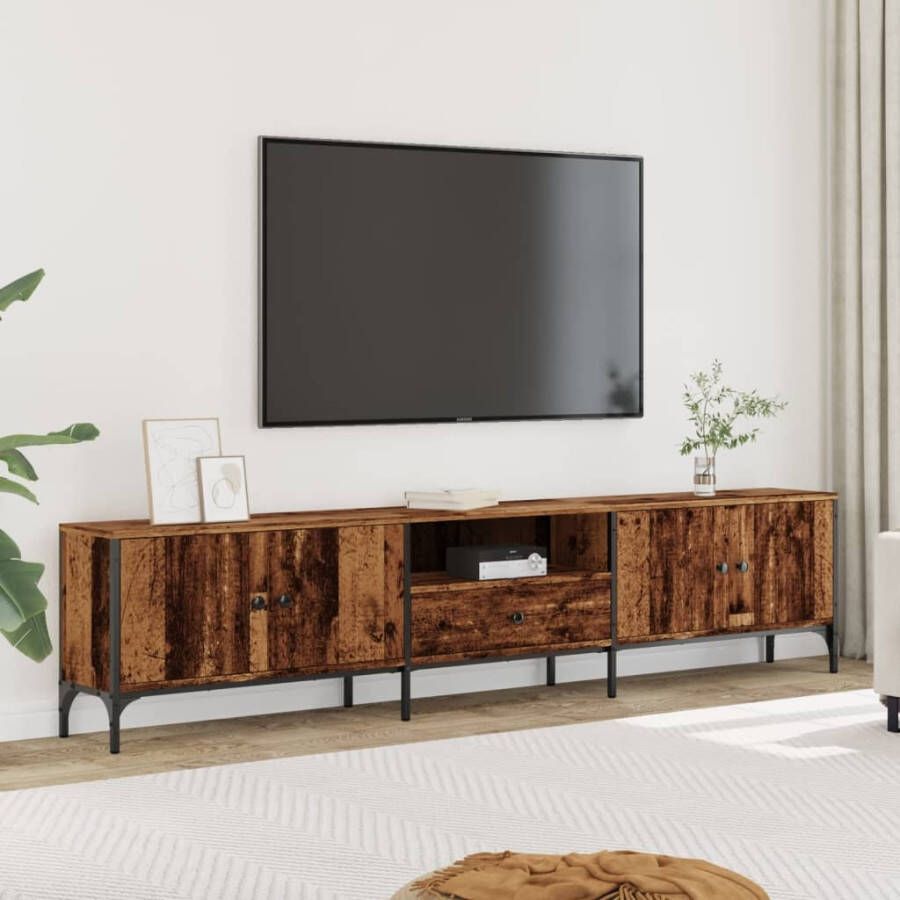 VidaXL Tv-meubel met lade 200x25x44 cm bewerkt hout oud houtkleurig