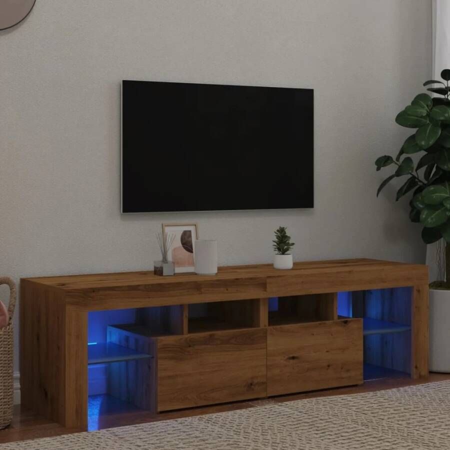 VidaXL Tv-meubel met LED 140x36 5x40 cm bewerkt hout artisanaal eiken