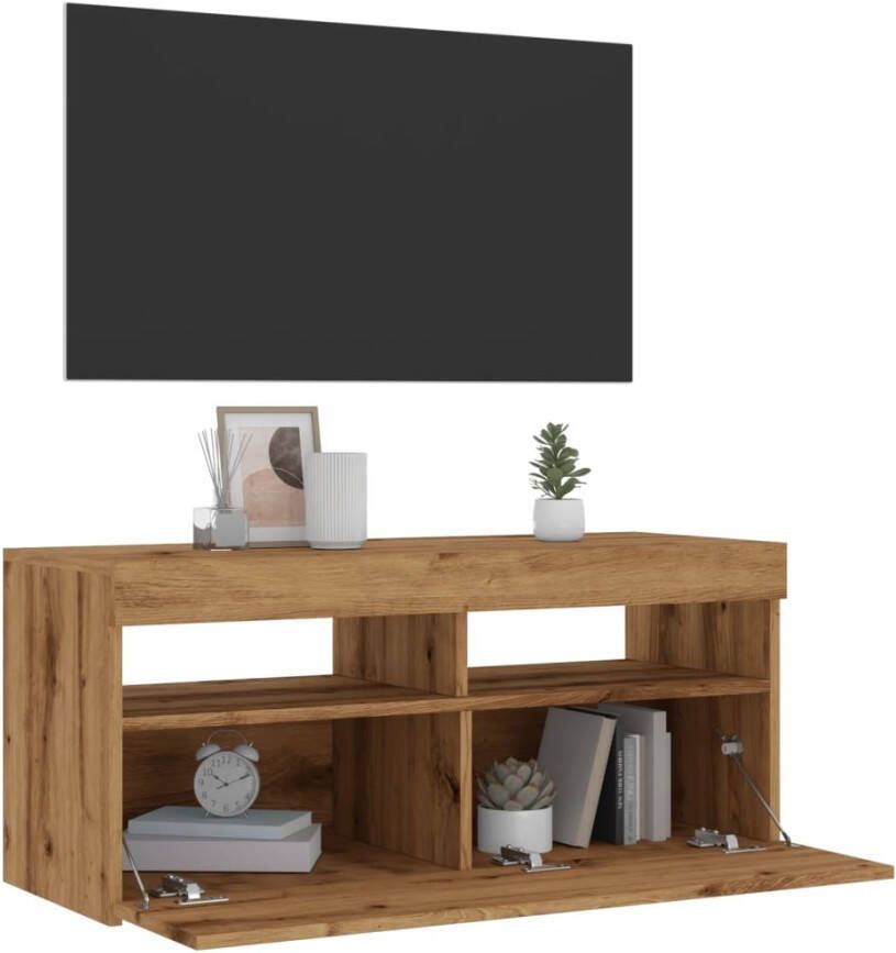 VidaXL Tv-meubel met LED 90x35x40 cm bewerkt hout artisanaal eiken