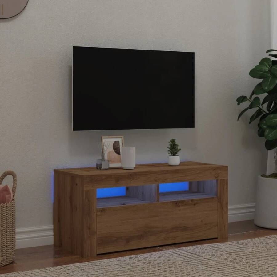 VidaXL Tv-meubel met LED 90x35x40 cm bewerkt hout artisanaal eiken