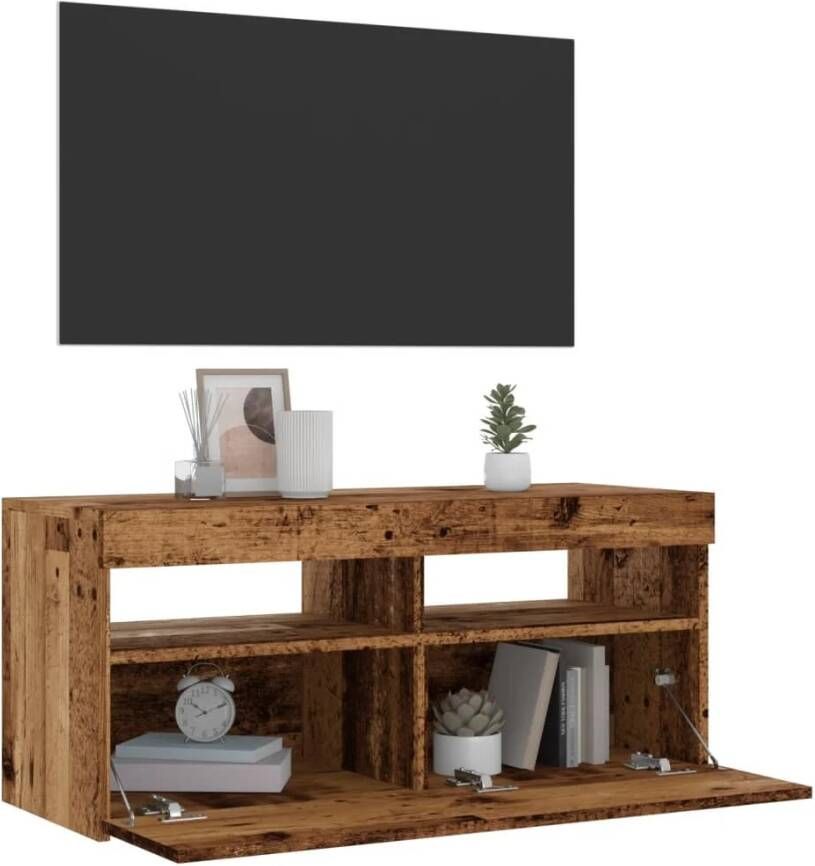 VidaXL Tv-meubel met LED 90x35x40 cm bewerkt hout oud hout