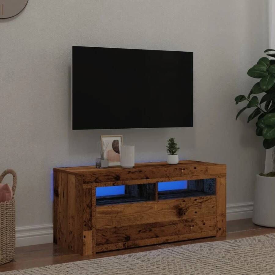 VidaXL Tv-meubel met LED 90x35x40 cm bewerkt hout oud hout