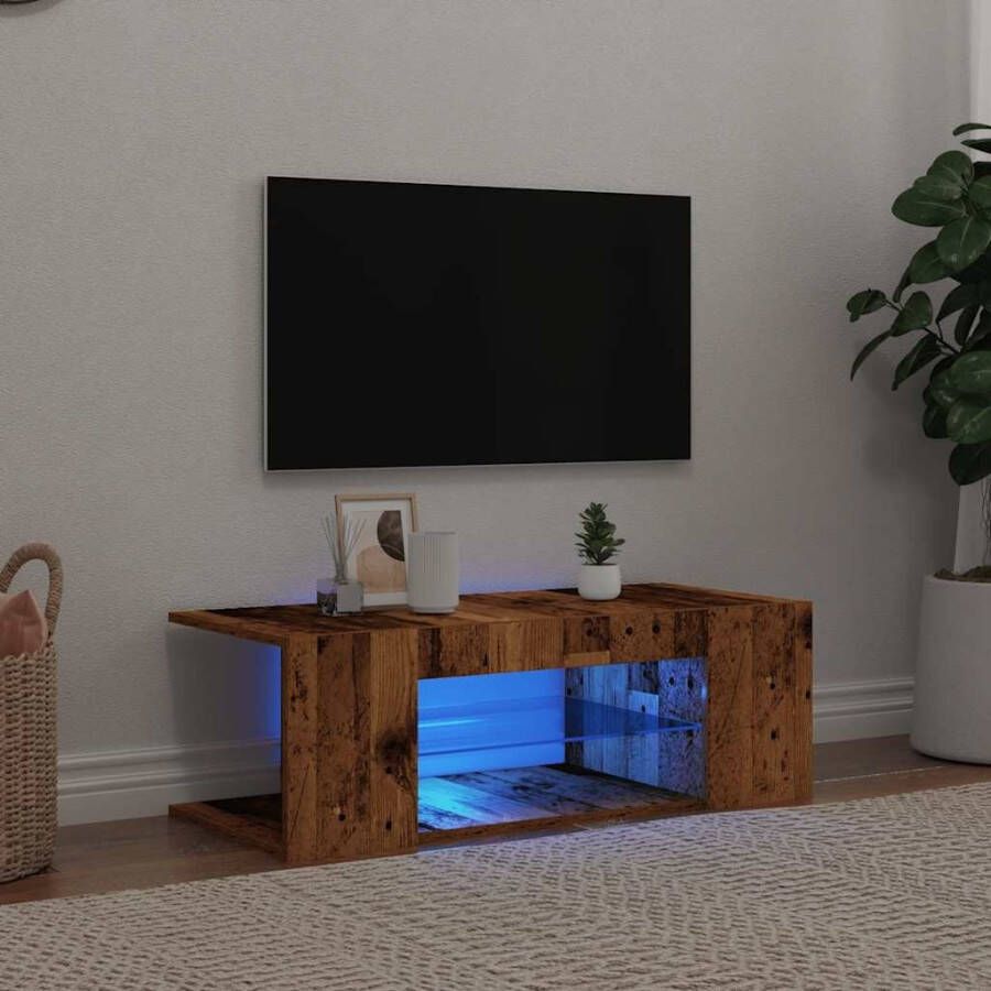 VidaXL Tv-meubel met LED 90x39x30 cm bewerkt hout oud hout