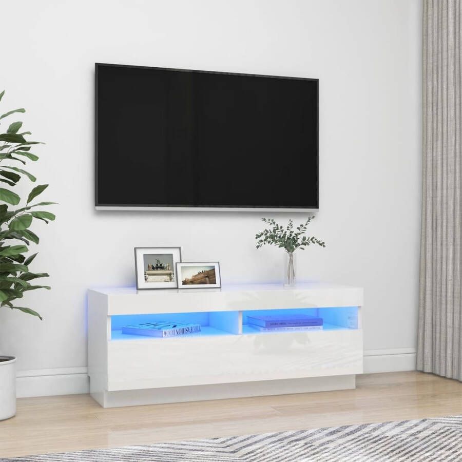 VidaXL Tv-meubel met LED-verlichting 100x35x40 cm hoogglans wit