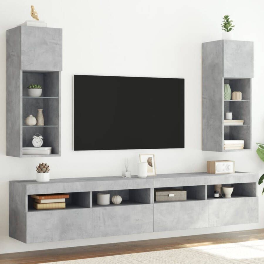 VidaXL Tv-meubel met LED-verlichting 2 st 30 5x30x90 cm betongrijs