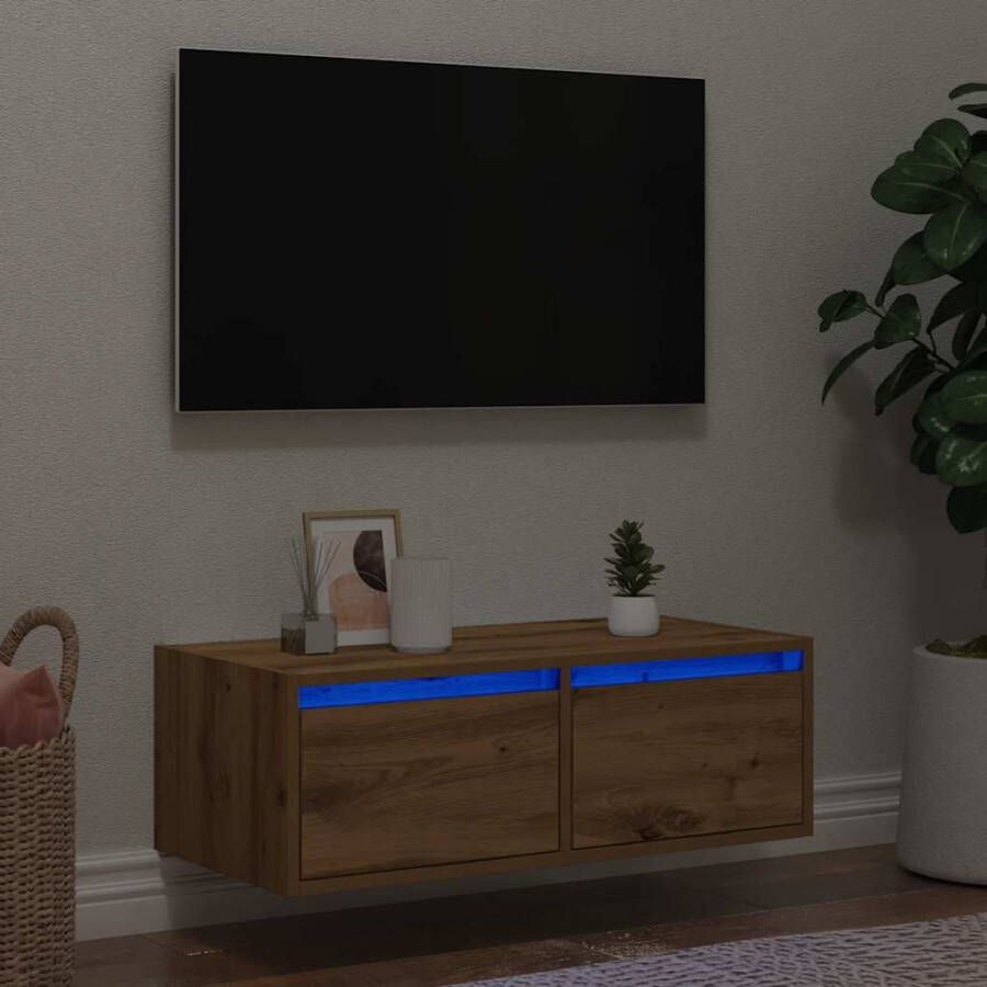 VidaXL Tv-meubel met LED-verlichting 75x35 5x25 cm artisanaal eiken