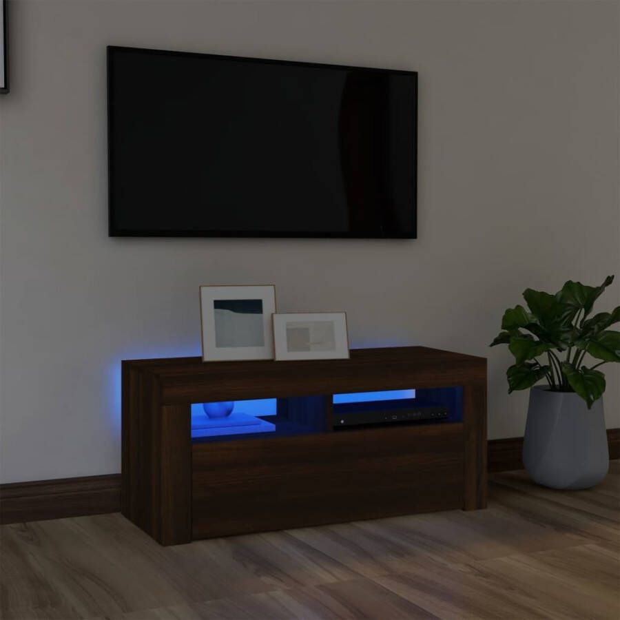 VidaXL Tv-meubel met LED-verlichting 90x35x40 cm bruineikenkleurig