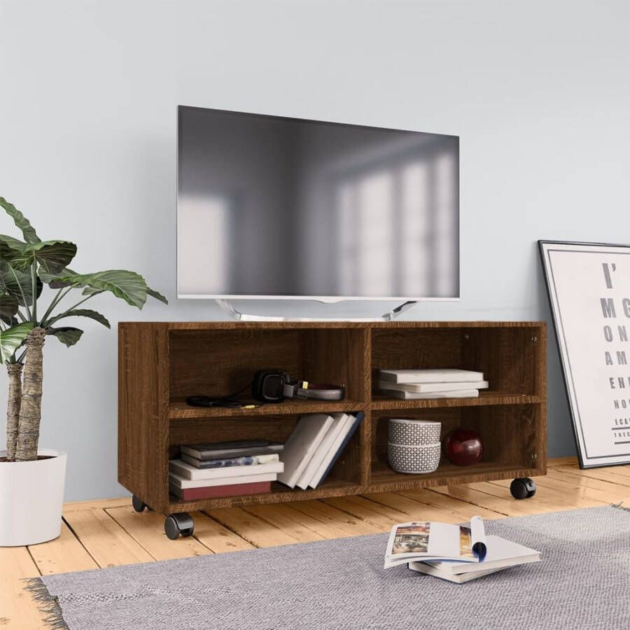 vidaXL Tv-meubel met wieltjes 90x35x35 cm bewerkt hout bruin eikenkleur