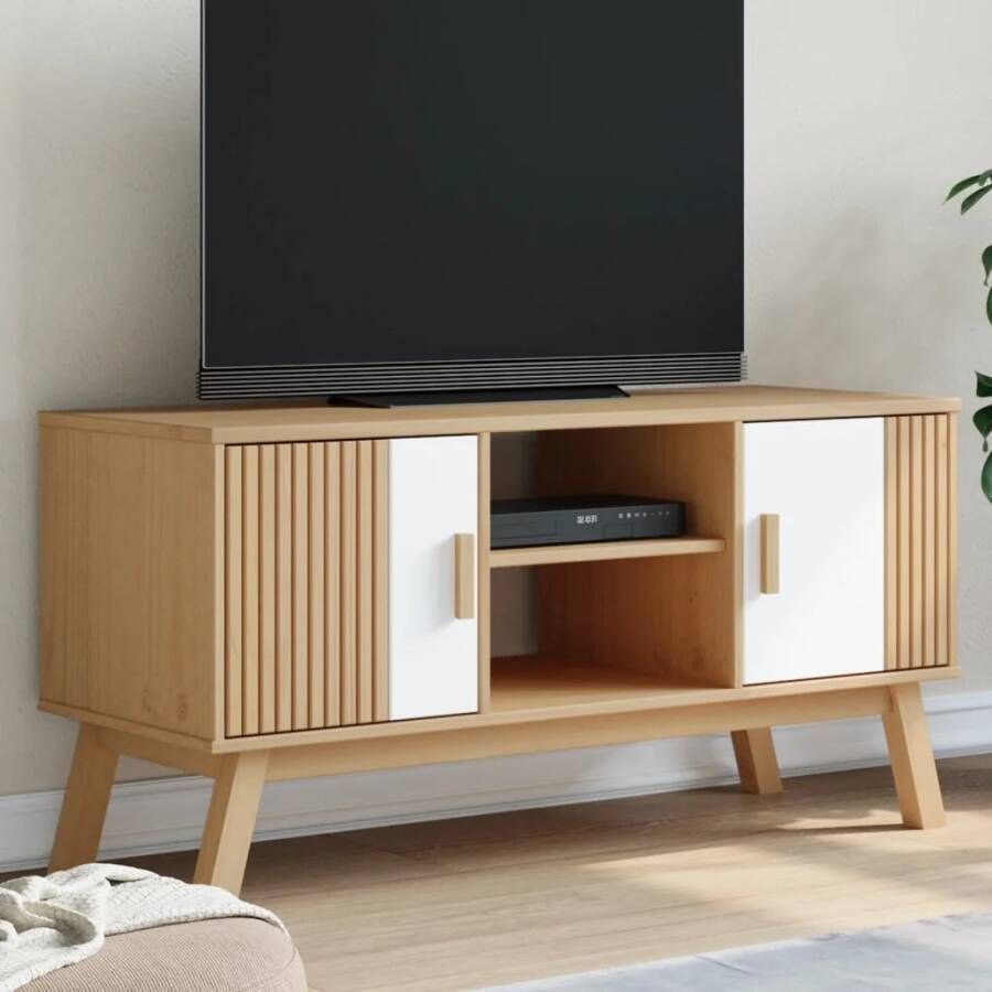 VidaXL Tv-meubel OLDEN 114x43x57 cm massief grenenhout wit en bruin