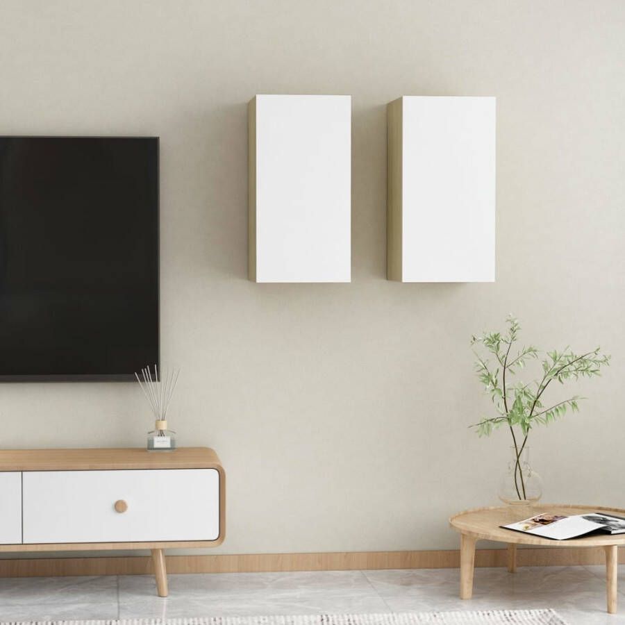 VidaXL Tv-meubelen 2 st 30 5x30x60 cm bewerkt hout wit en sonoma eiken