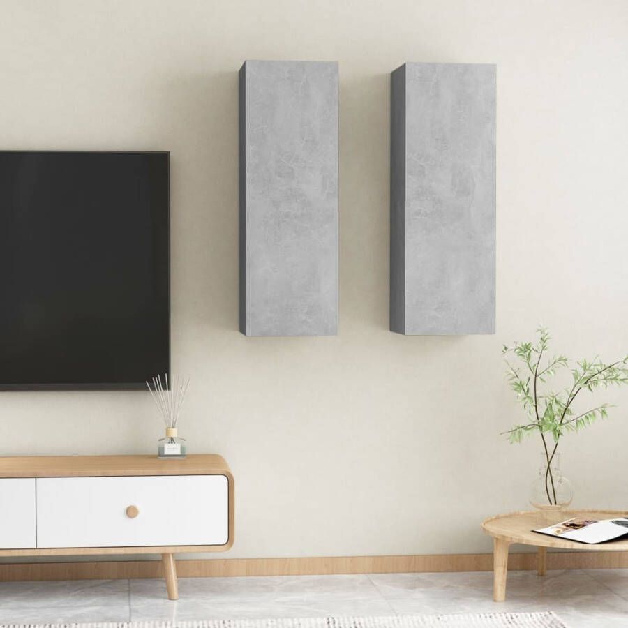 VidaXL Tv-meubels 2 st 30 5x30x90 cm bewerkt hout betongrijs