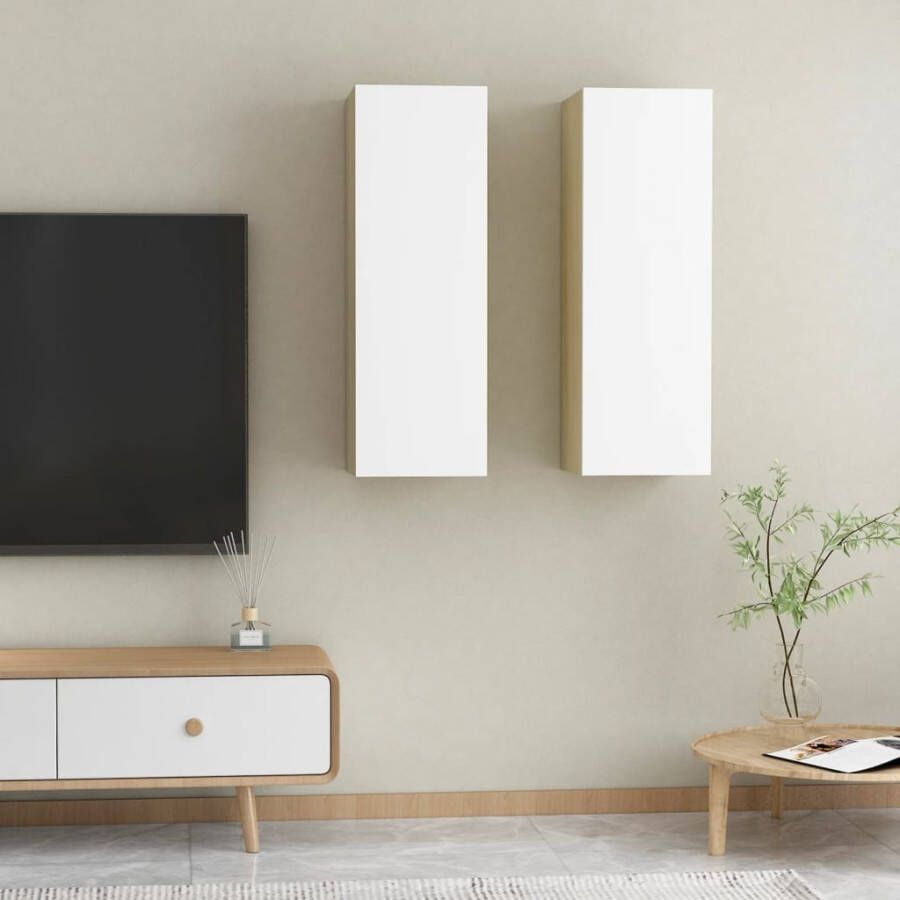 vidaXL Tv-meubels 2 st 30 5x30x90 cm bewerkt hout wit sonoma eiken