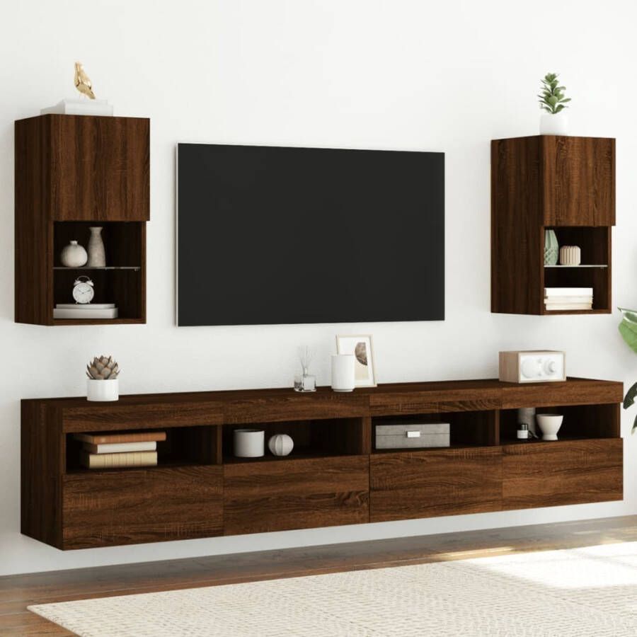 VidaXL Tv-meubelen 2 st met LED-verlichting 30 5x30x60 cm bruineiken