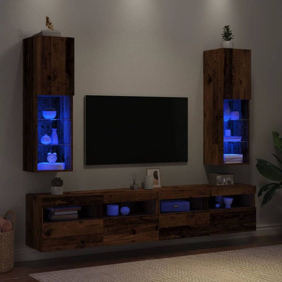 VidaXL Tv-meubels met LED-verlichting 2 st 30 5x30x102 cm oud hout