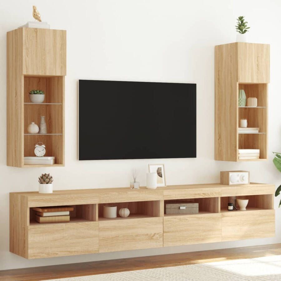 VidaXL Tv-meubels met LED-verlichting 2 st 30 5x30x90 cm sonoma eiken