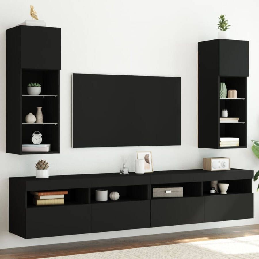 VidaXL Tv-meubels met LED-verlichting 2 st 30 5x30x90 cm zwart