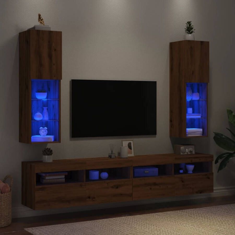 VidaXL Tv-meubels met LED's 2 st 30 5x30x102 cm artisanaal eiken