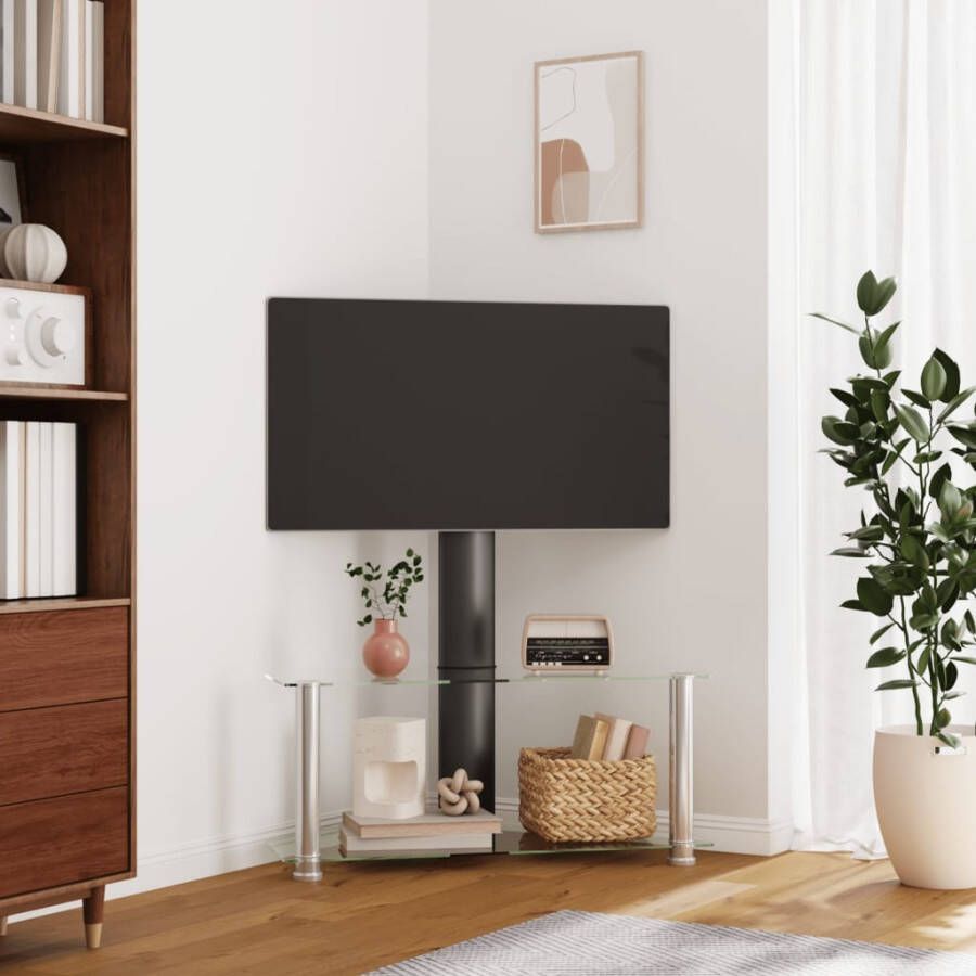 VidaXL Tv-standaard hoek 2-laags voor 32-70 inch zwart en zilverkleur