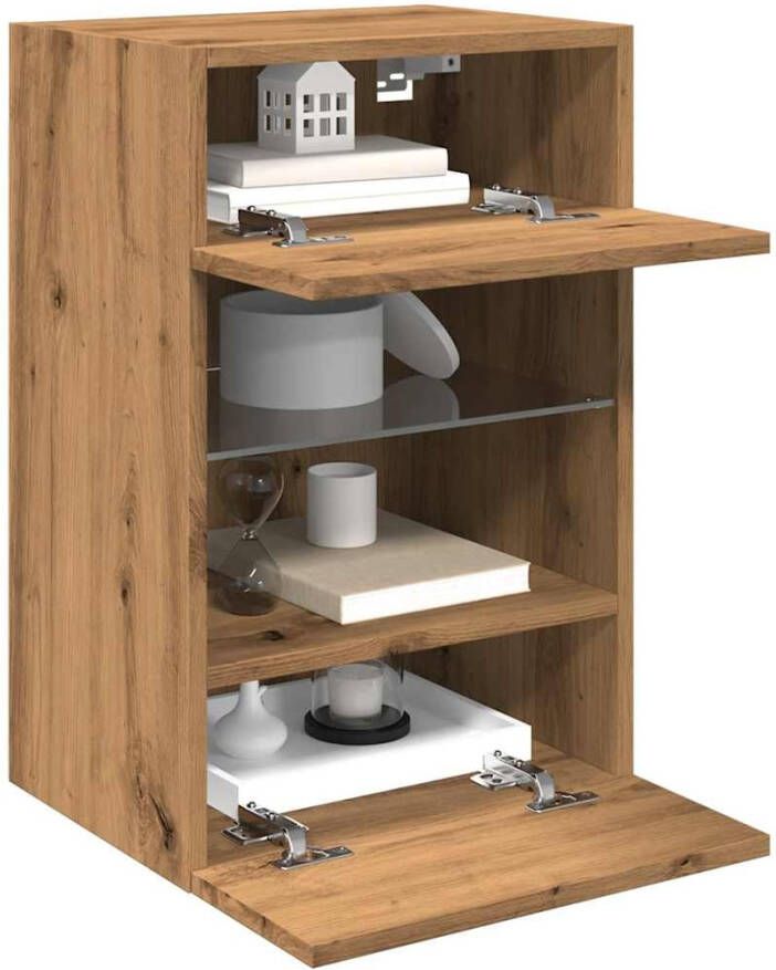VidaXL Wandkasten met LED-verlichting voor tv 2 st 40x30x60 5 cm artisanaal eikenkleur