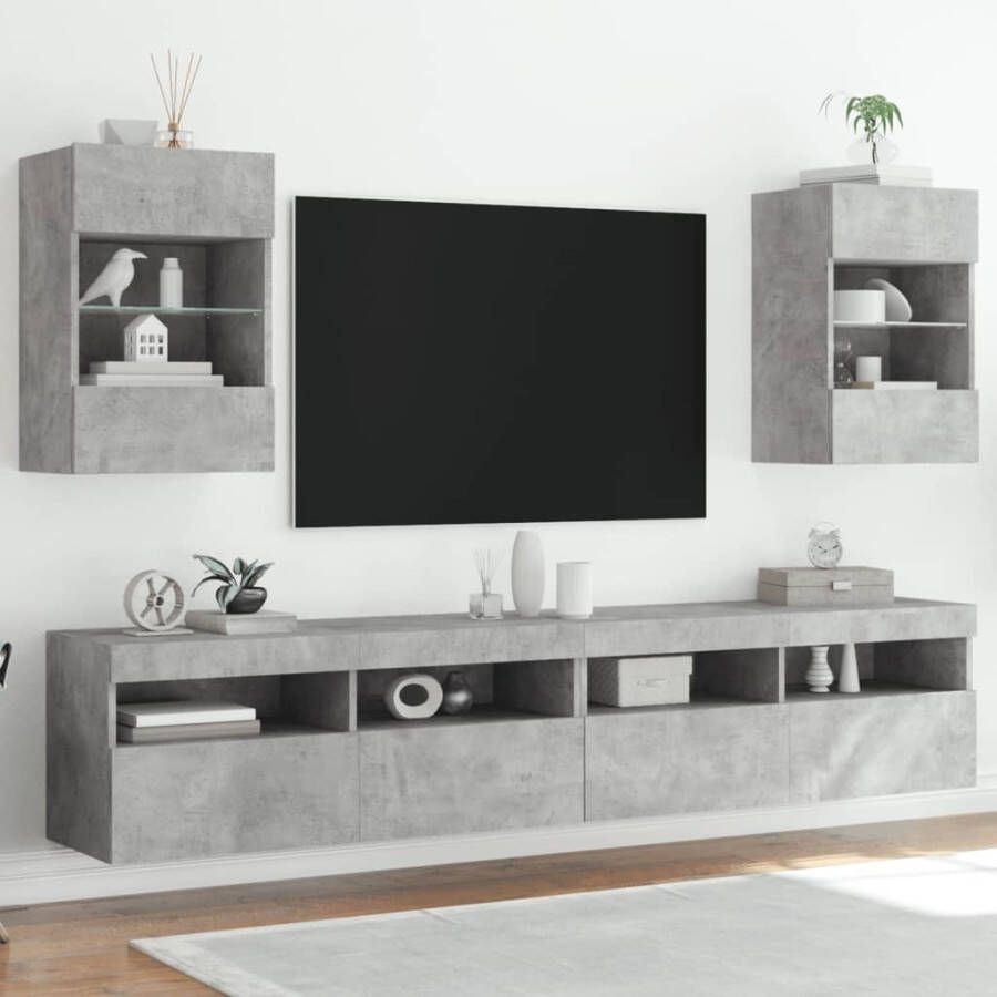 vidaXL Tv-wandmeubels met LED 2 st 40x30x60 5 cm betongrijs