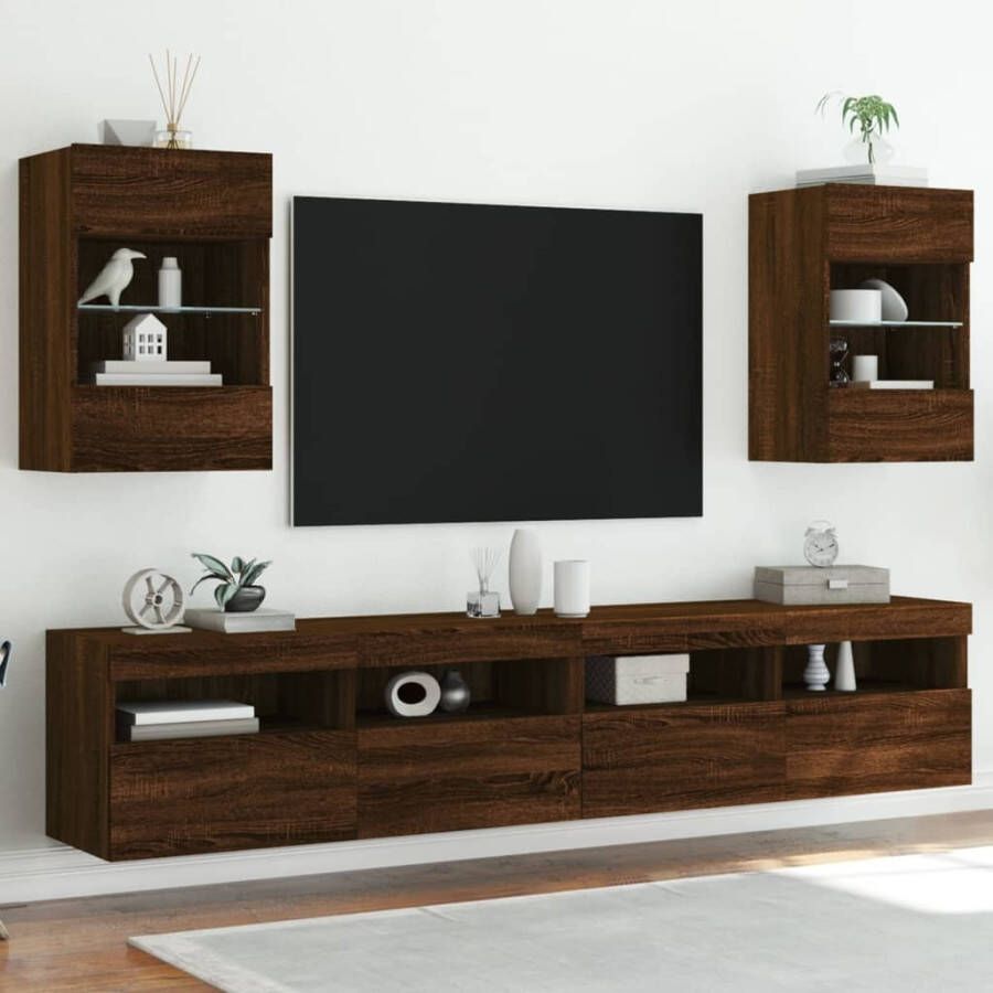VidaXL Wandkasten met LED-verlichting voor tv 2 st 40x30x60 5 cm bruin eikenkleur