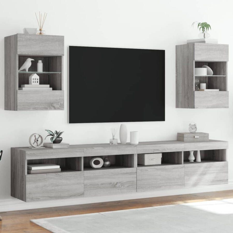 VidaXL Tv-wandmeubels met LED 2 st 40x30x60 5 cm grijs sonoma eiken