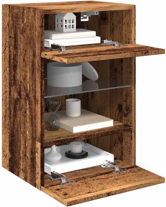 VidaXL Wandkasten met LED-verlichting voor tv 2 st 40x30x60 5 cm oud houtkleurig