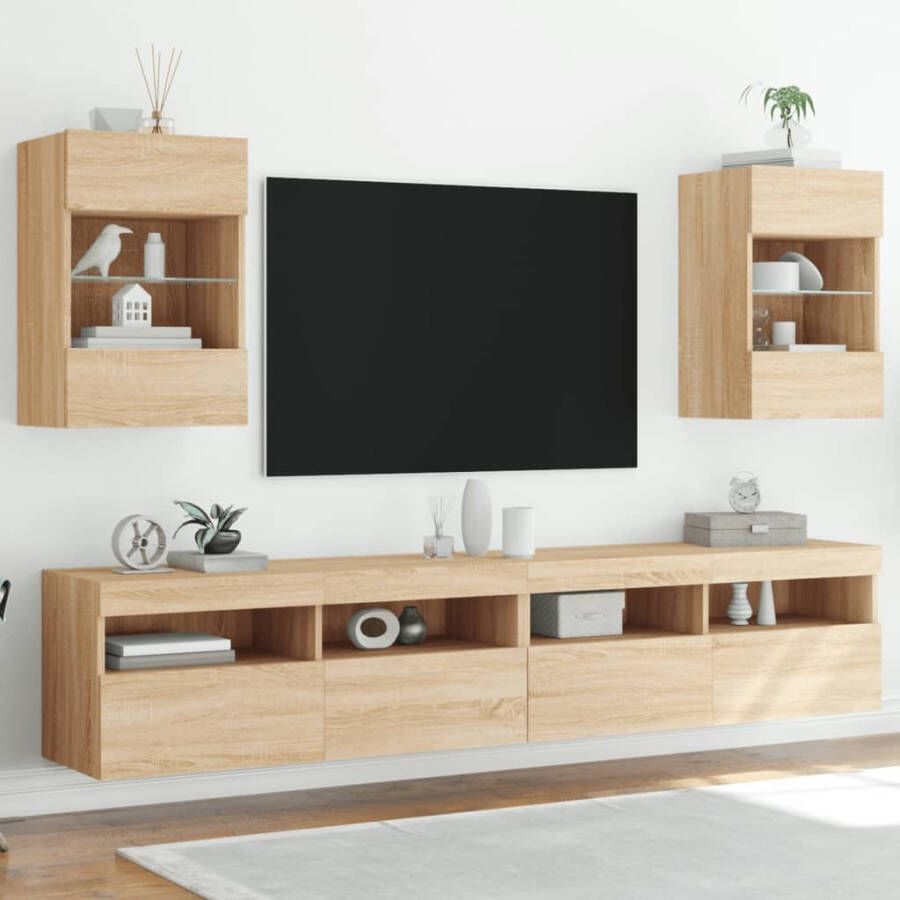 vidaXL Tv-wandmeubels met LED 2 st 40x30x60 5 cm sonoma eikenkleurig