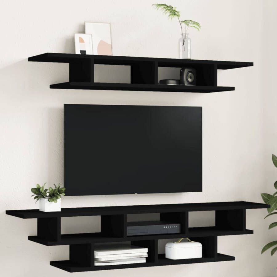 VidaXL Tv-wandmeubelset bewerkt hout zwart