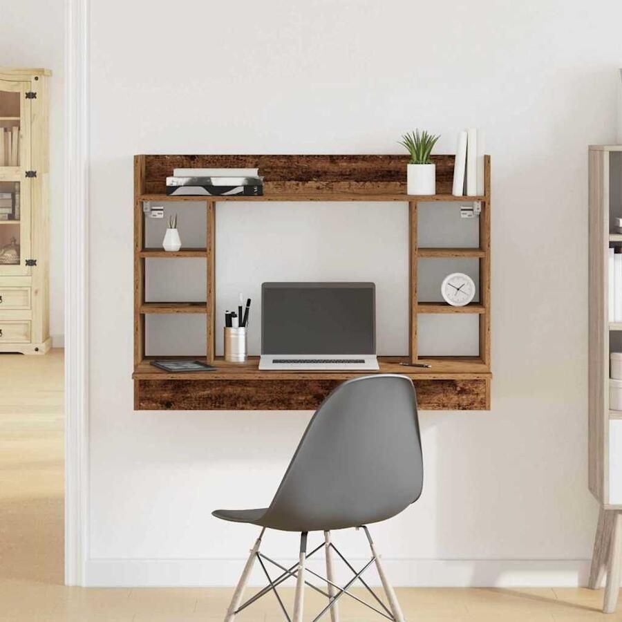 VidaXL Aan de muur bevestigd bureau Oud hout 105 x 48 x 75 cm