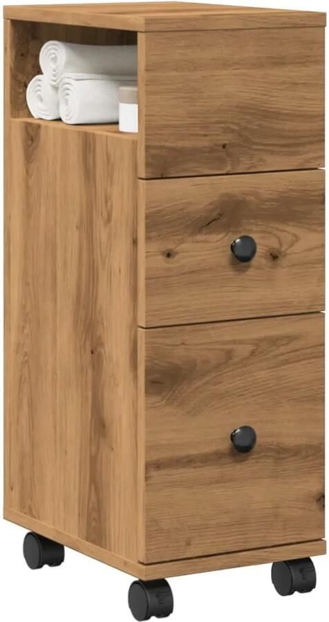VidaXL Badkamerkast smal met wielen bewerkt hout artisanaal eiken