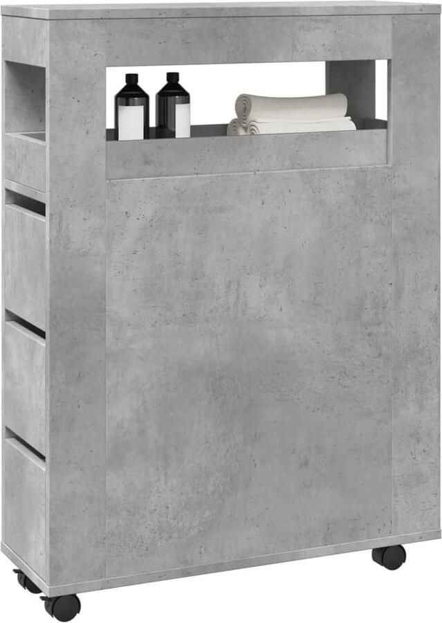VidaXL Badkamerkast smal met wielen bewerkt hout betongrijs