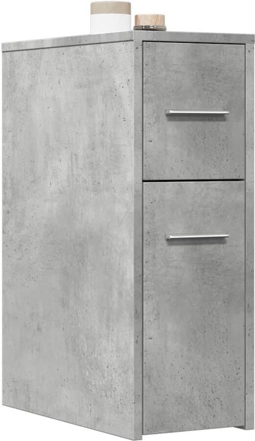 VidaXL Badkamerkast smal met wielen bewerkt hout betongrijs
