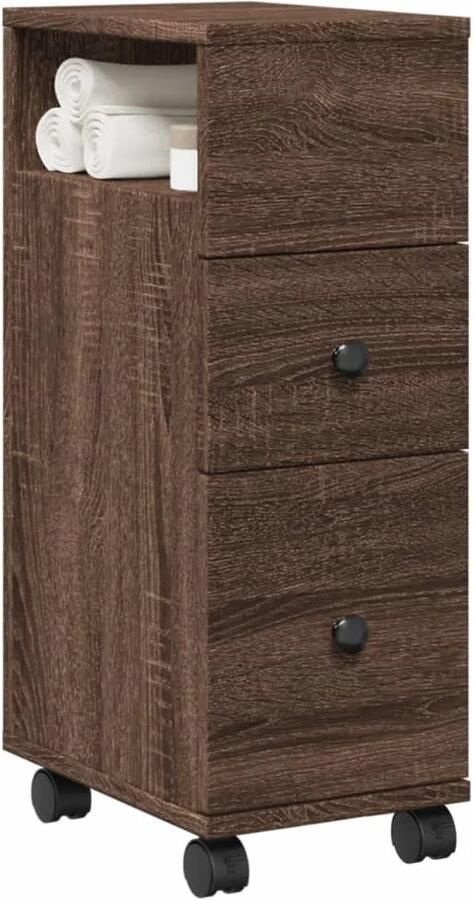 VidaXL Badkamerkast smal met wielen bewerkt hout bruin eikenkleurig