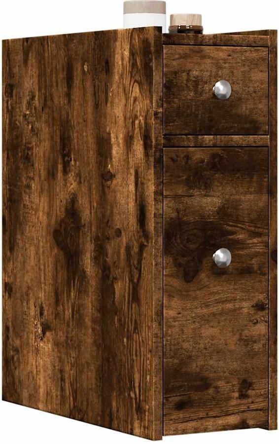 VidaXL Badkamerkast smal met wielen bewerkt hout gerookt eikenkleurig