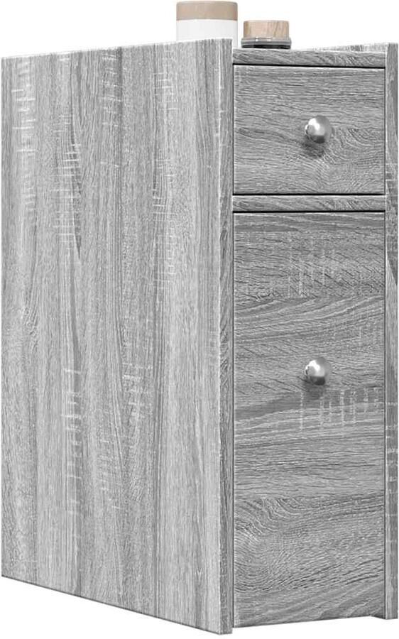 VidaXL Badkamerkast smal met wielen bewerkt hout grijs sonoma eiken