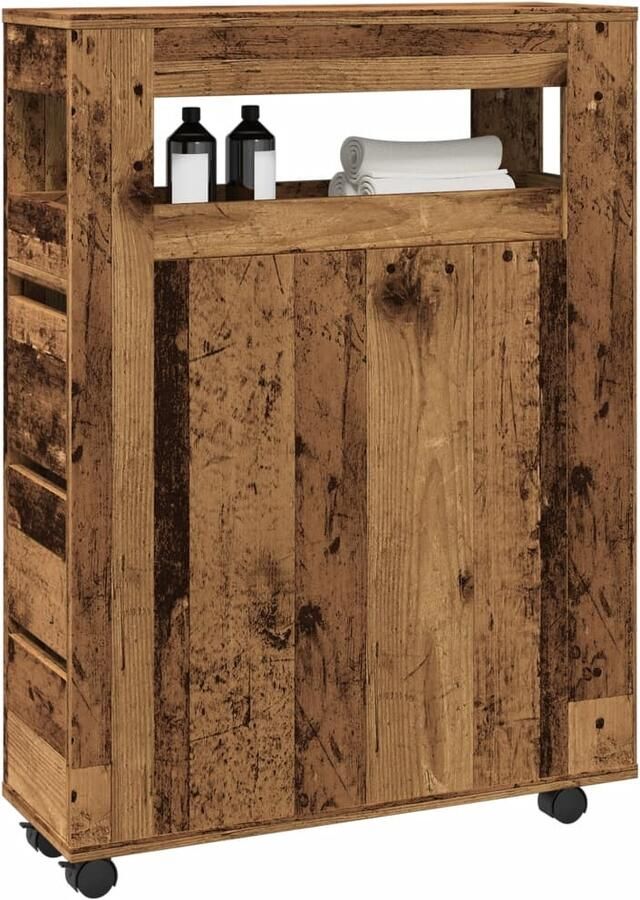VidaXL Badkamerkast smal met wielen bewerkt hout oud houtkleurig