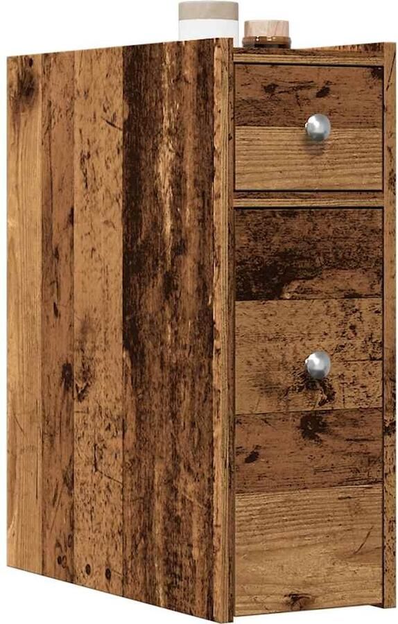 VidaXL Badkamerkast smal met wielen bewerkt hout oud houtkleurig