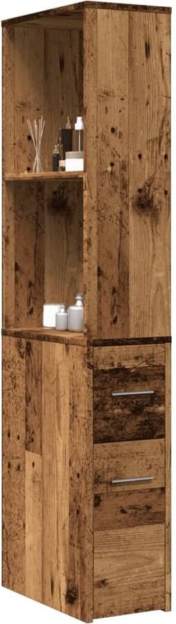 VidaXL Badkamerkast smal met wielen bewerkt hout oud houtkleurig