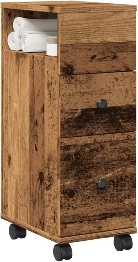 VidaXL Badkamerkast smal met wielen bewerkt hout oud houtkleurig
