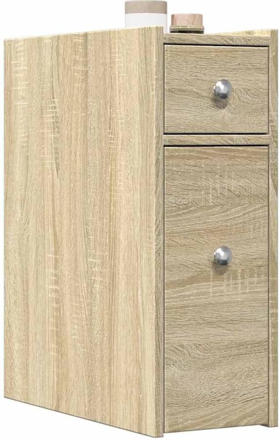VidaXL Badkamerkast smal met wielen bewerkt hout sonoma eikenkleurig