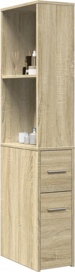 VidaXL Badkamerkast smal met wielen bewerkt hout sonoma eikenkleurig