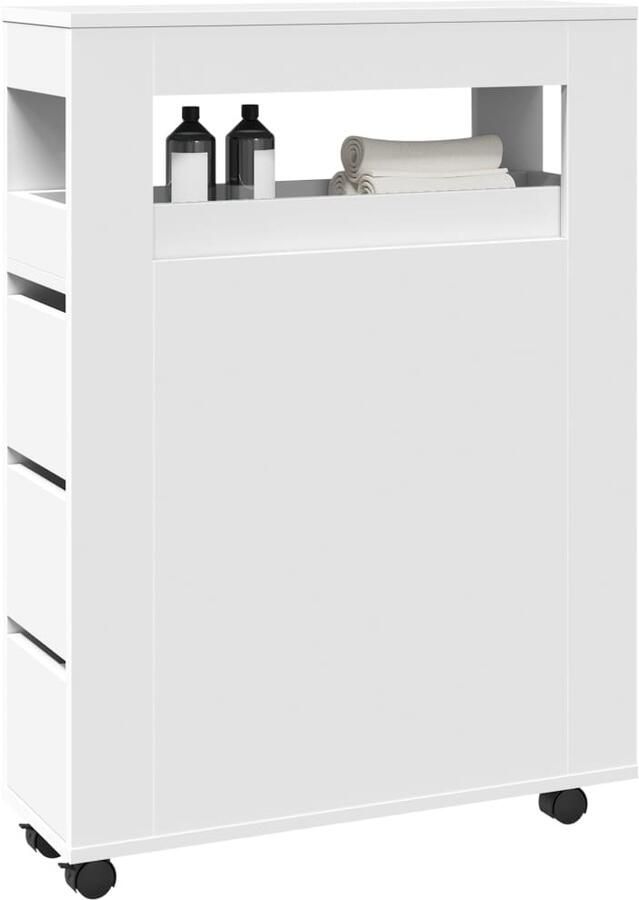 VidaXL Badkamerkast smal met wielen bewerkt hout wit