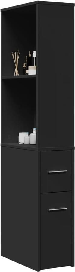 VidaXL Badkamerkast smal met wielen bewerkt hout zwart