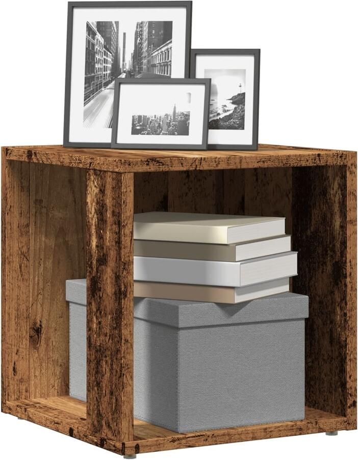 VidaXL Bijzettafel 33x33x34 cm bewerkt hout oud houtkleurig